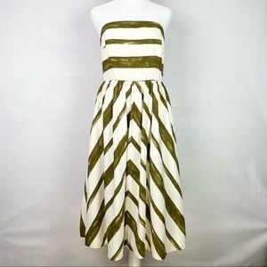 Moulinette Soeurs Anthropologie Paint Stripe Midi Dress in Moss & Cream - Sz 6